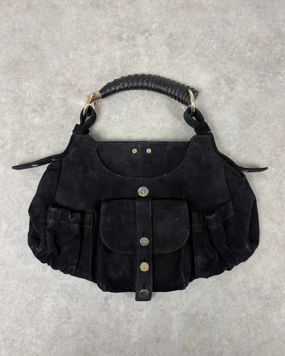 AW2003 Yves Saint Laurent Black Suede Leather Mala Horn Bag DXzctqZ 0