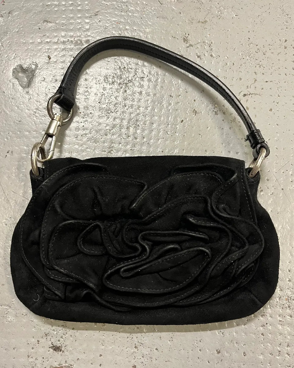 2000s Yves Saint Laurent Black Suede Mini Flower Handle Bag  hzKJlpL 0