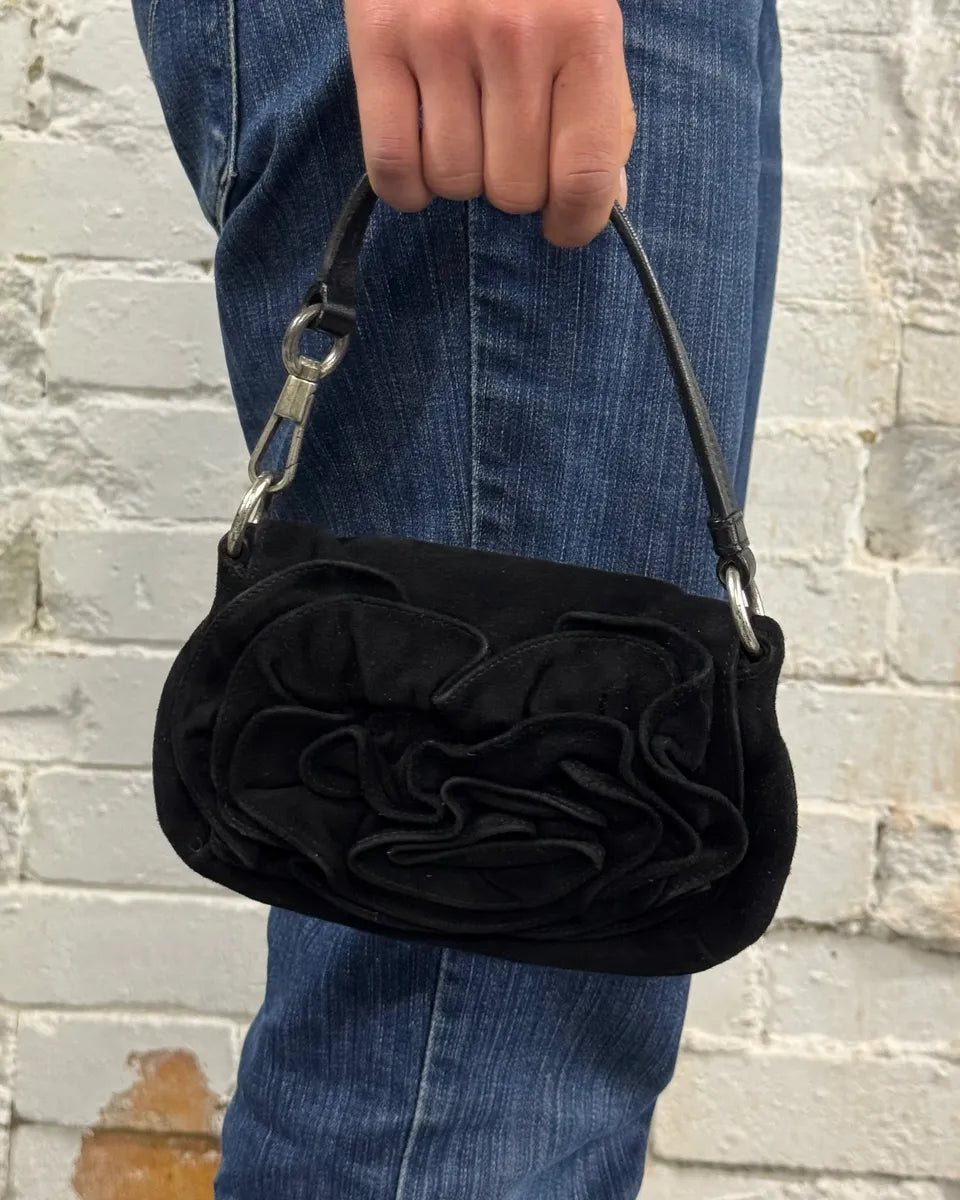 2000s Yves Saint Laurent Black Suede Mini Flower Handle Bag  hzKJlpL 1