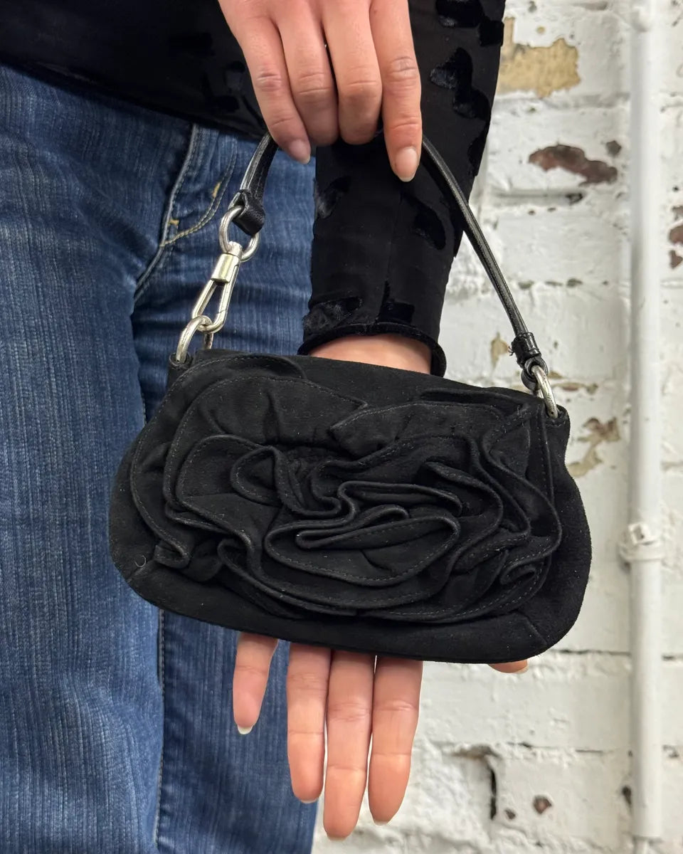 2000s Yves Saint Laurent Black Suede Mini Flower Handle Bag  hzKJlpL 2