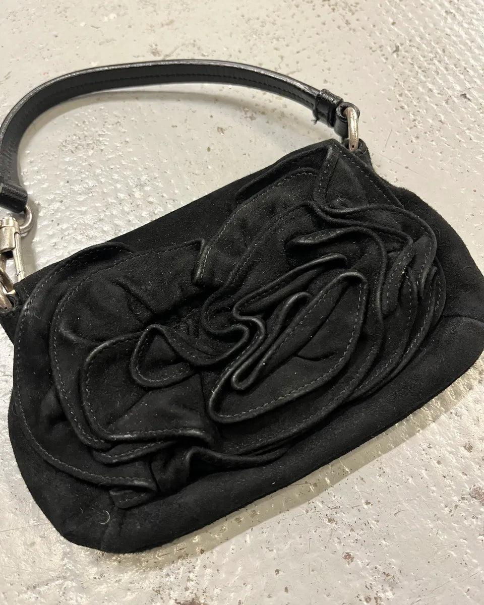 2000s Yves Saint Laurent Black Suede Mini Flower Handle Bag  hzKJlpL 3