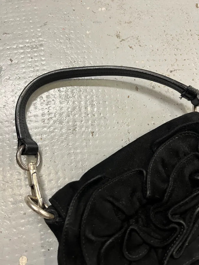 2000s Yves Saint Laurent Black Suede Mini Flower Handle Bag  hzKJlpL 4