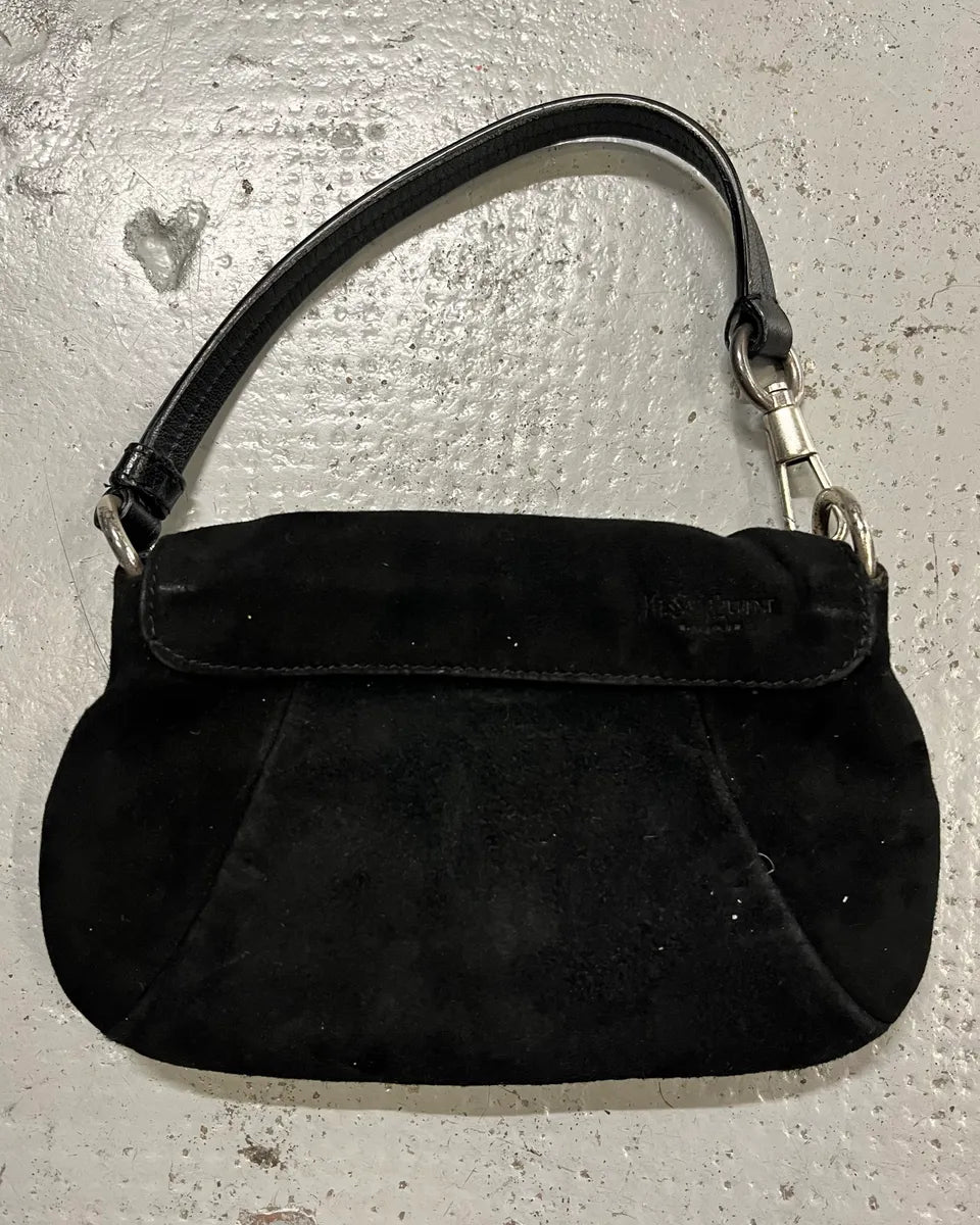 2000s Yves Saint Laurent Black Suede Mini Flower Handle Bag  hzKJlpL 5