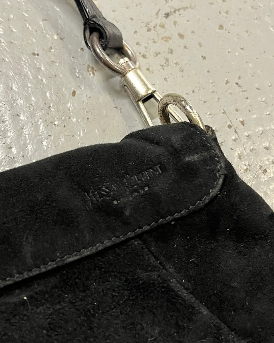 2000s Yves Saint Laurent Black Suede Mini Flower Handle Bag  hzKJlpL 6