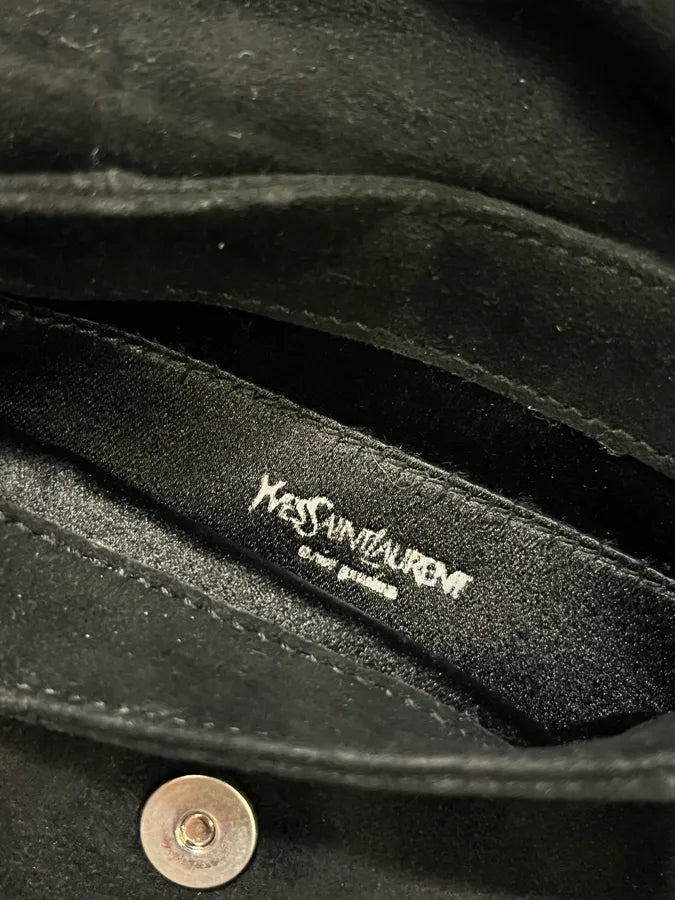 2000s Yves Saint Laurent Black Suede Mini Flower Handle Bag  hzKJlpL 8