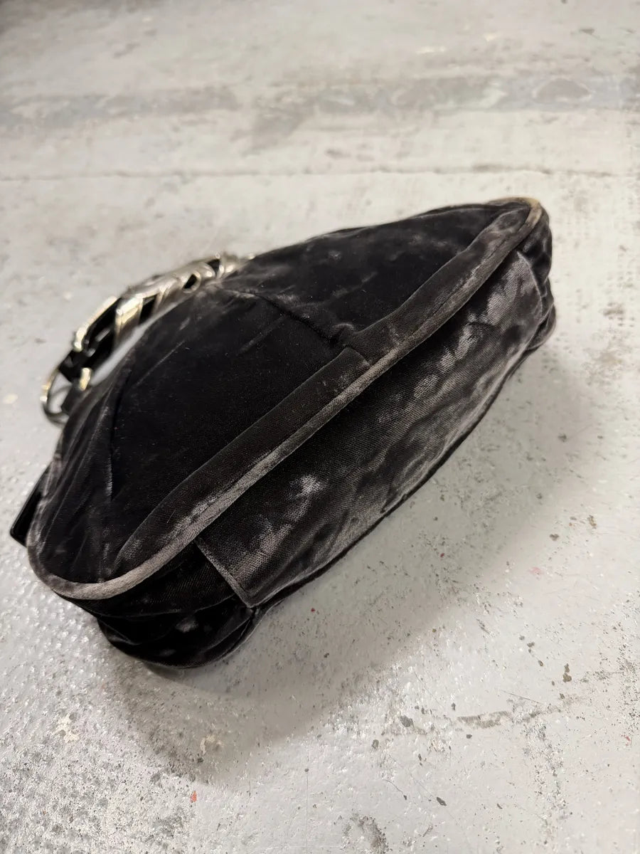 2000s Yves Saint Laurent Black Velvet Horn Handle Hobo Bag LteBOul 5
