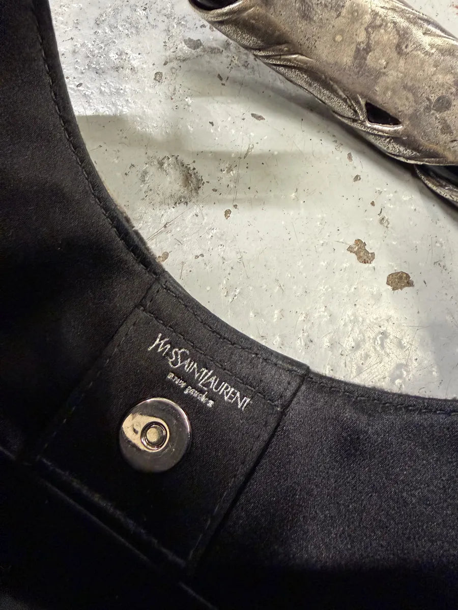 2000s Yves Saint Laurent Black Velvet Horn Handle Hobo Bag LteBOul 7