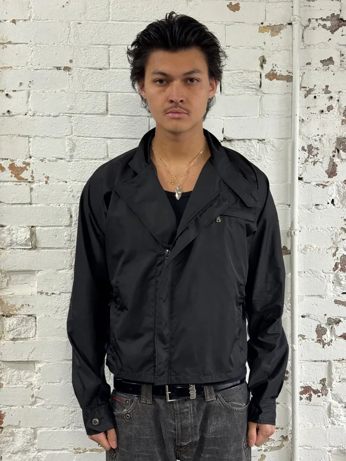 AW2003 Yves Saint Laurent Black Asymmetrical Classy Windbreaker Jacket  dXCIGOH 1