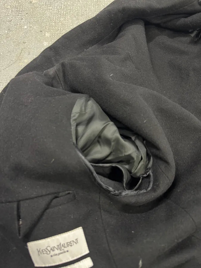 2000s Yves Saint Laurent Black Wool Trench Coat (M/L) 10