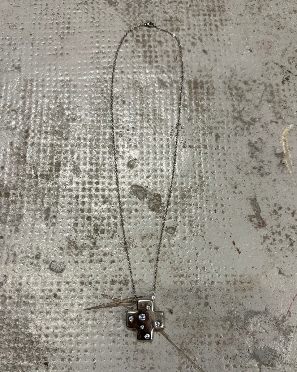 2000s Yves Saint Laurent Blue Crystal Silver Cross Necklace CxbeNwT 0
