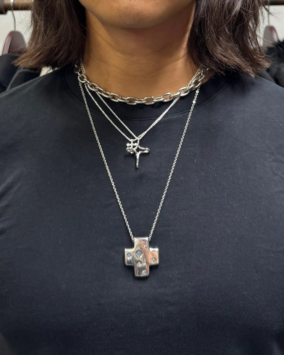 2000s Yves Saint Laurent Blue Crystal Silver Cross Necklace CxbeNwT 1