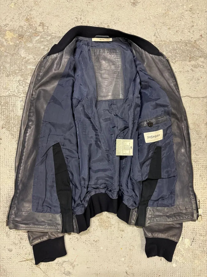 2000s Yves Saint Laurent Blue Navy Zip Bomber Jacket yWeCVtN 7