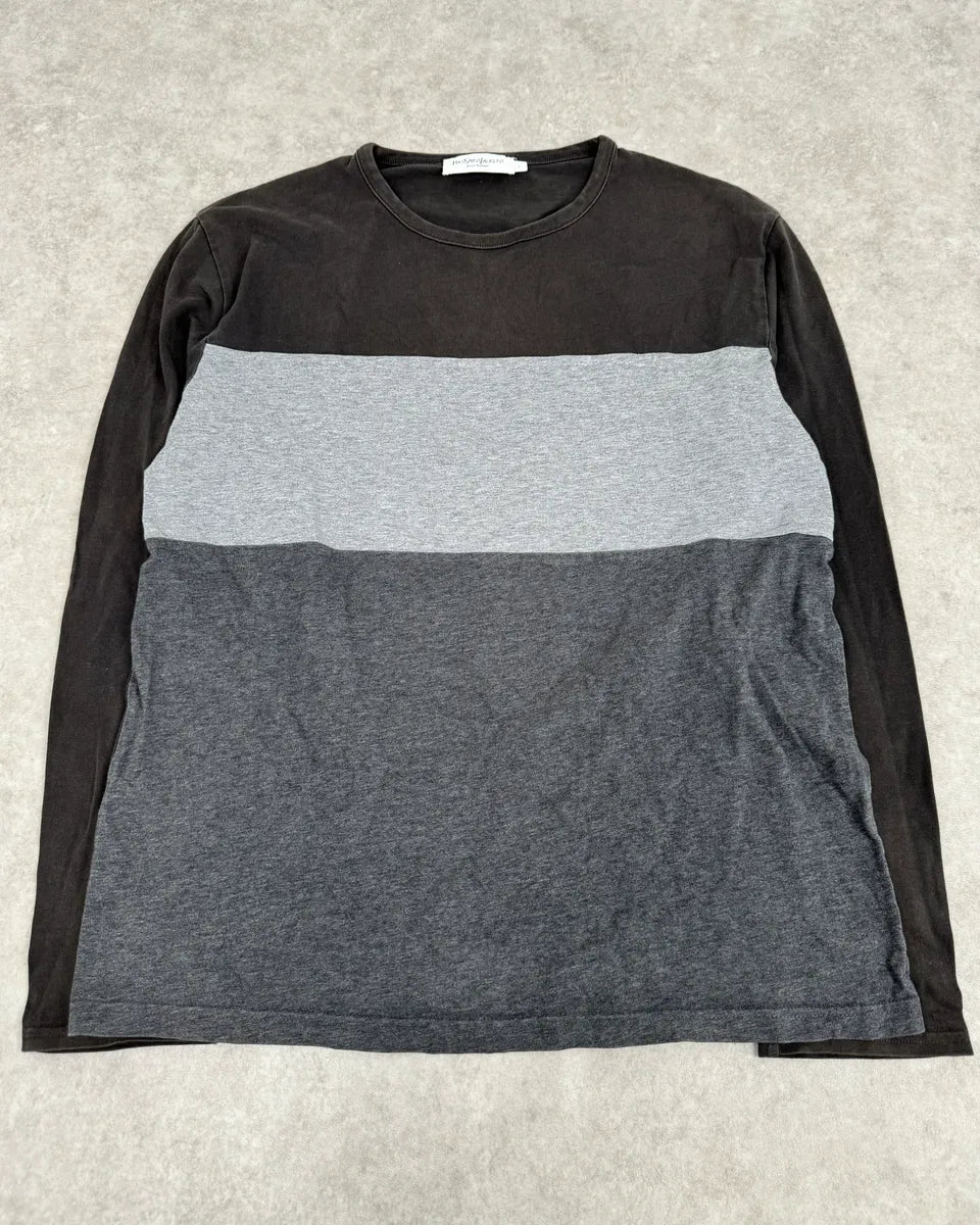 2000s Yves Saint Laurent Brown & Grey Longsleeve T-Shirt HObTXET 0