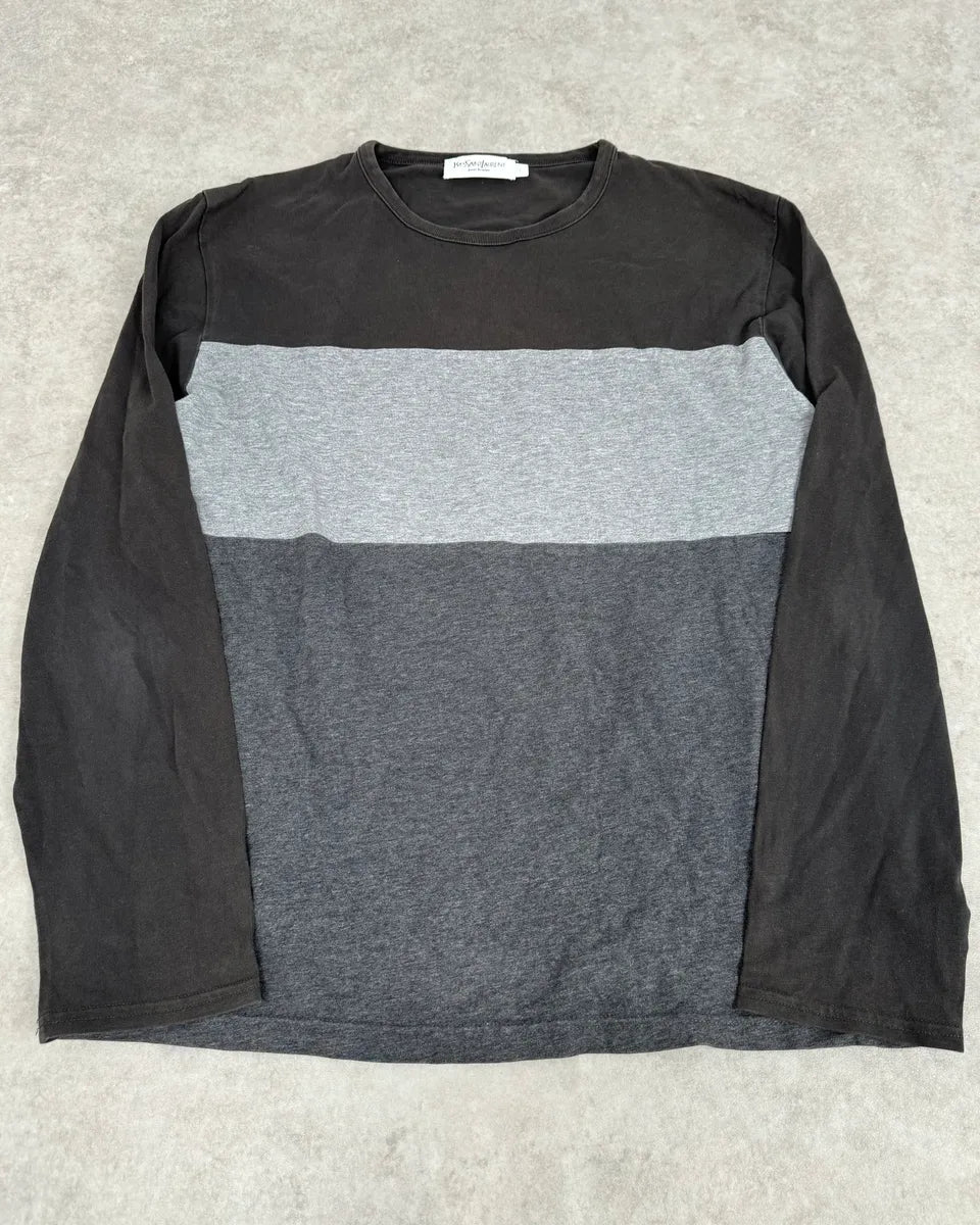 2000s Yves Saint Laurent Brown & Grey Longsleeve T-Shirt HObTXET 3