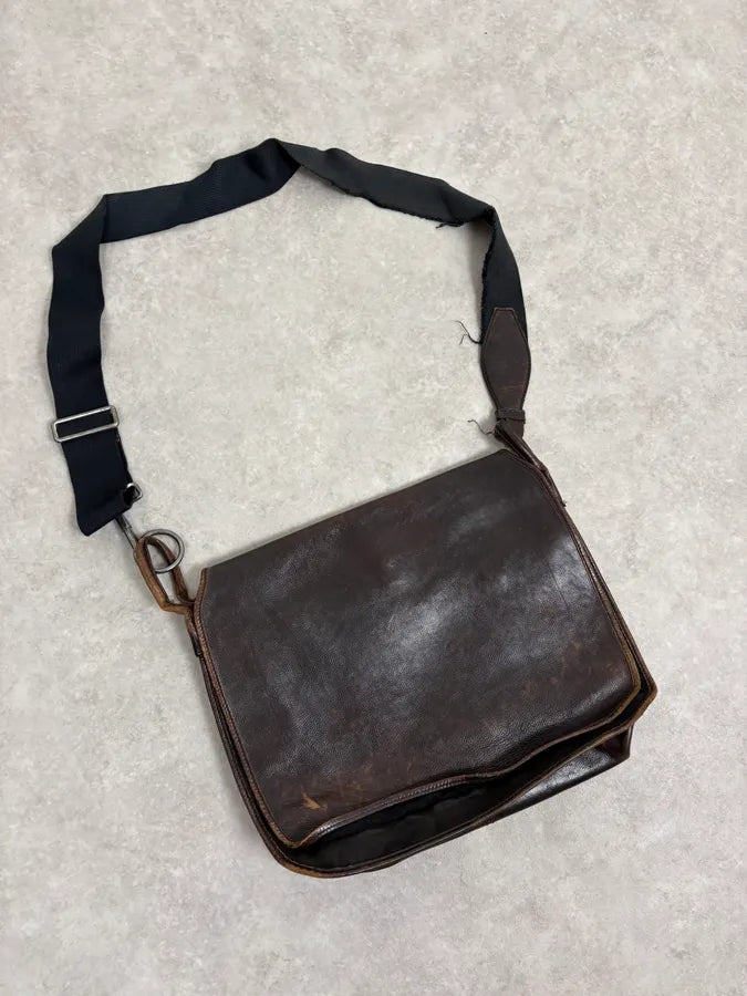 2000s Yves Saint Laurent Brown Eroded Leather Shoulder Bag OcULVwp 3
