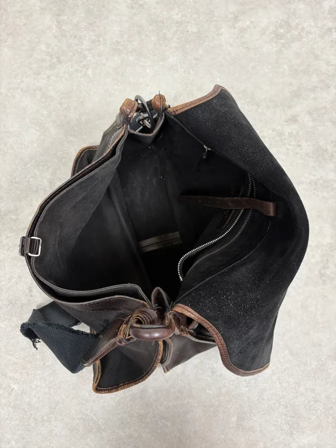 2000s Yves Saint Laurent Brown Eroded Leather Shoulder Bag OcULVwp 6