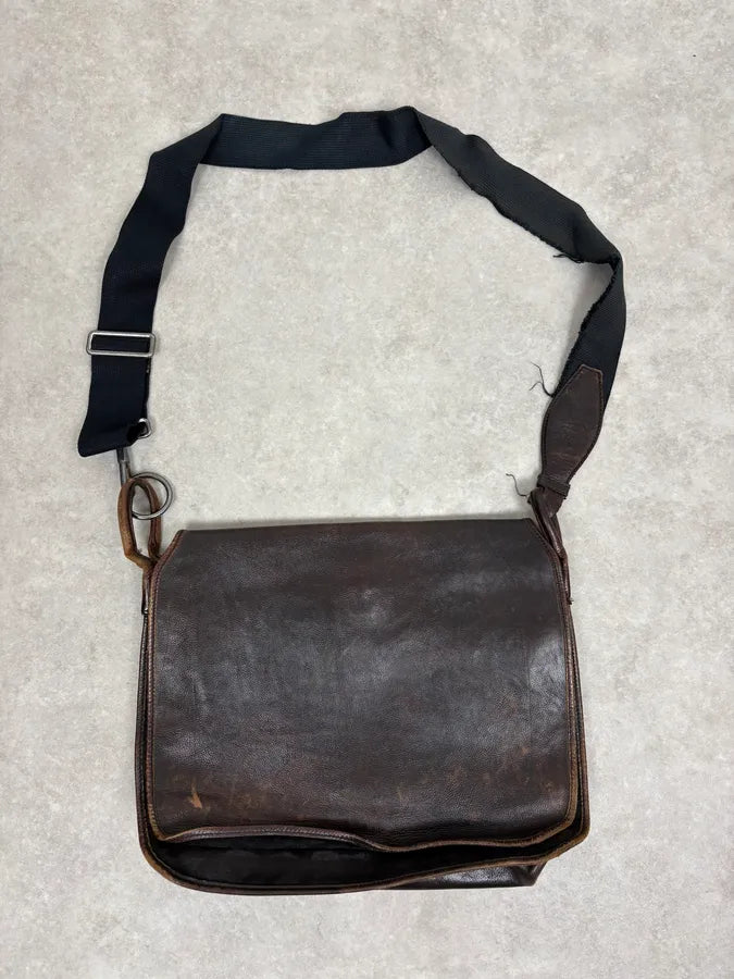 2000s Yves Saint Laurent Brown Eroded Leather Shoulder Bag OcULVwp 0