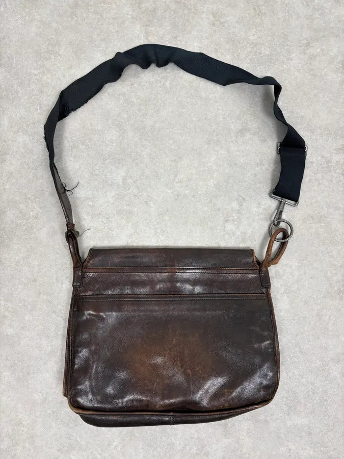 2000s Yves Saint Laurent Brown Eroded Leather Shoulder Bag OcULVwp 5
