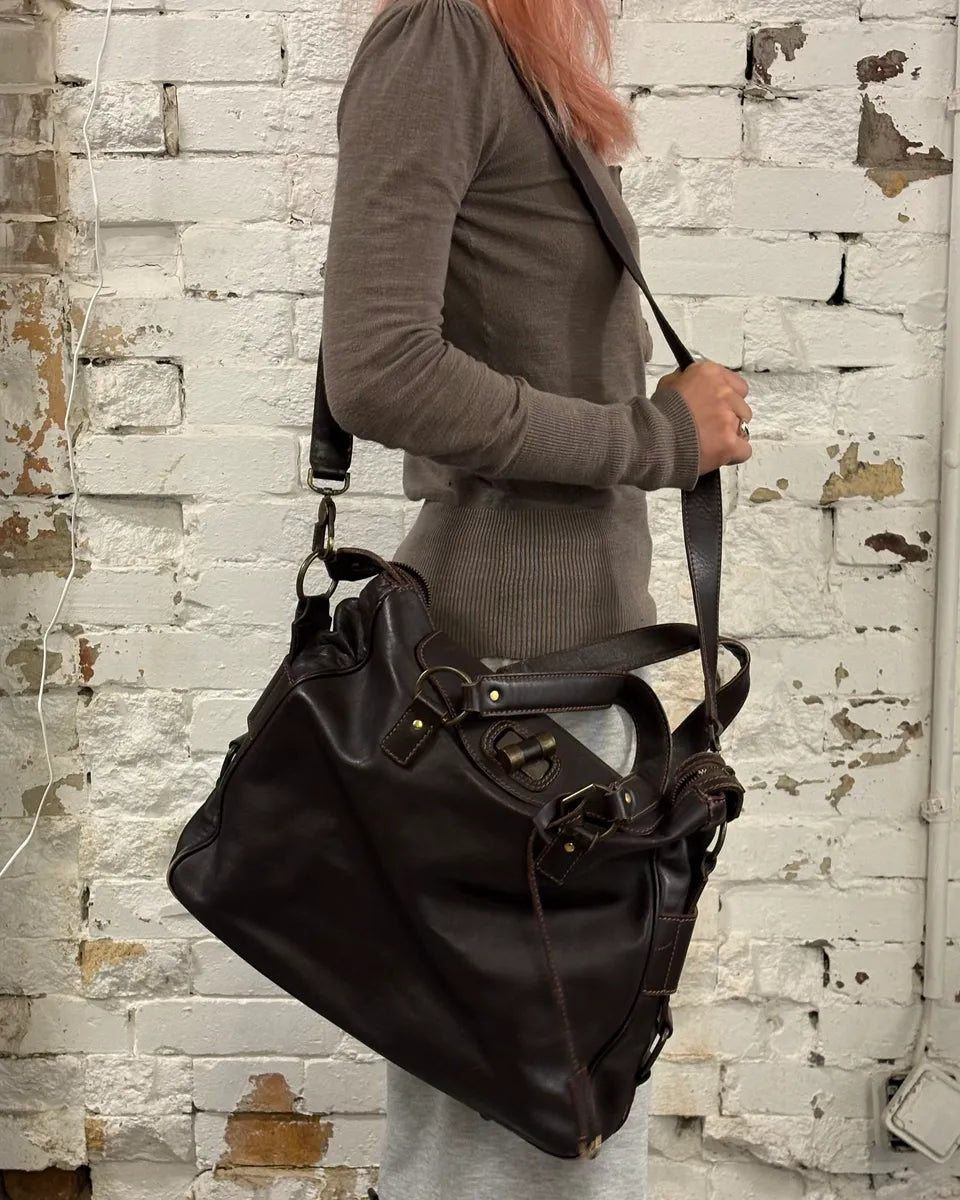 2000s Yves Saint Laurent Brown Leather Handle Bag GOQUNAM 2