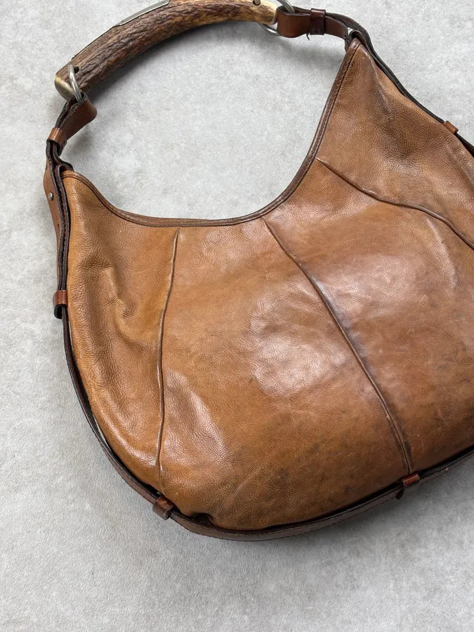 AW2002 Yves Saint Laurent Brown Leather Horn-Buckle Shoulder Bag rxtZepF 3