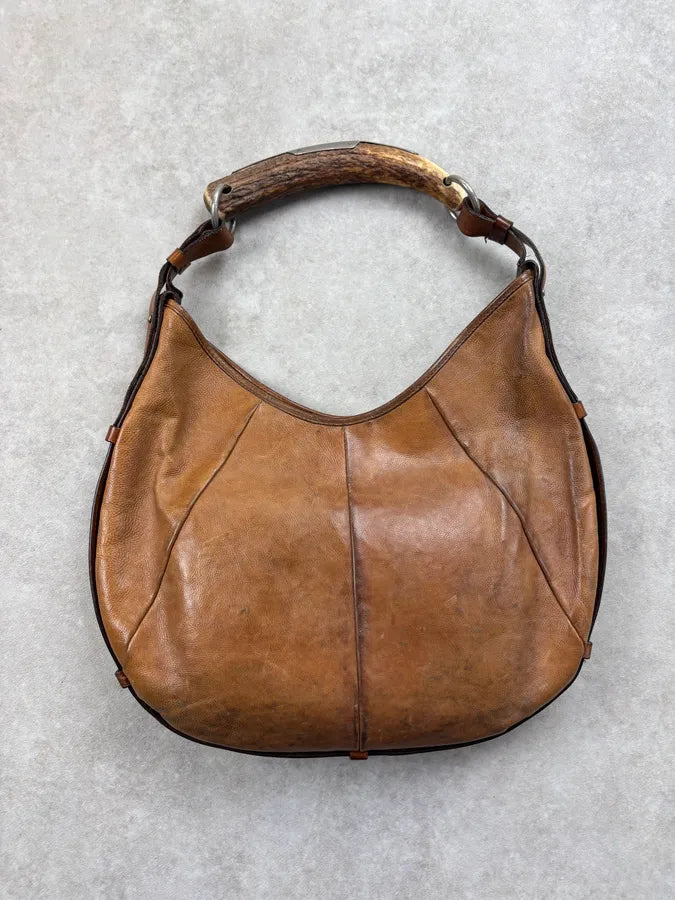 AW2002 Yves Saint Laurent Brown Leather Horn-Buckle Shoulder Bag rxtZepF 0