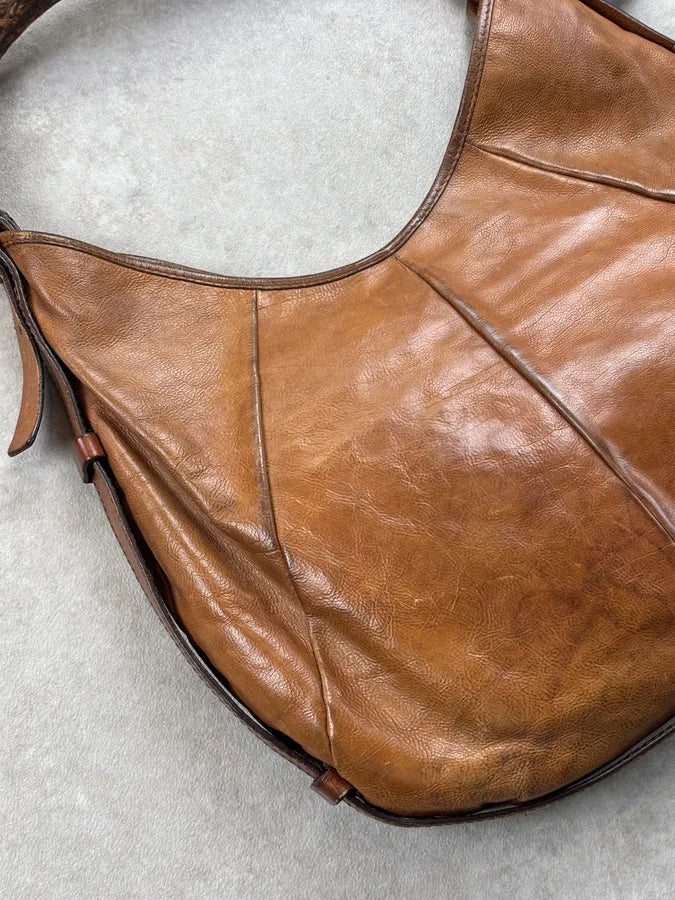 AW2002 Yves Saint Laurent Brown Leather Horn-Buckle Shoulder Bag rxtZepF 10