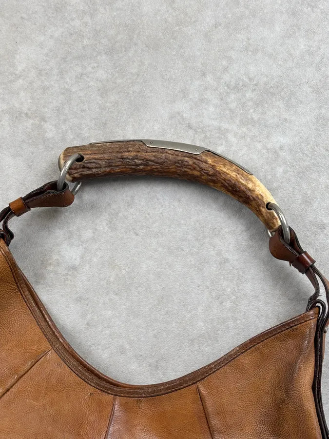 AW2002 Yves Saint Laurent Brown Leather Horn-Buckle Shoulder Bag rxtZepF 5