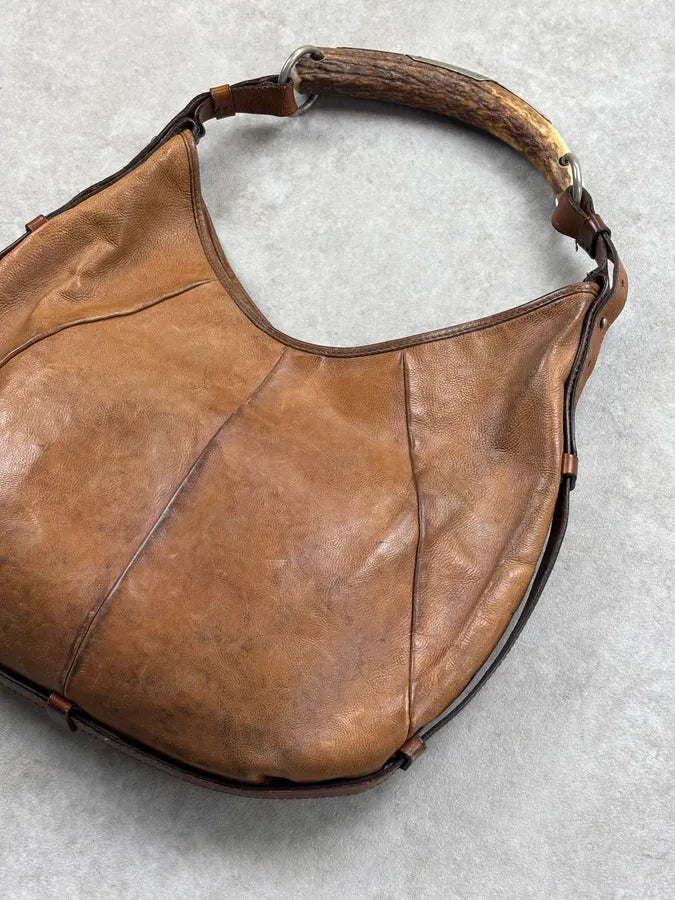 AW2002 Yves Saint Laurent Brown Leather Horn-Buckle Shoulder Bag rxtZepF 4