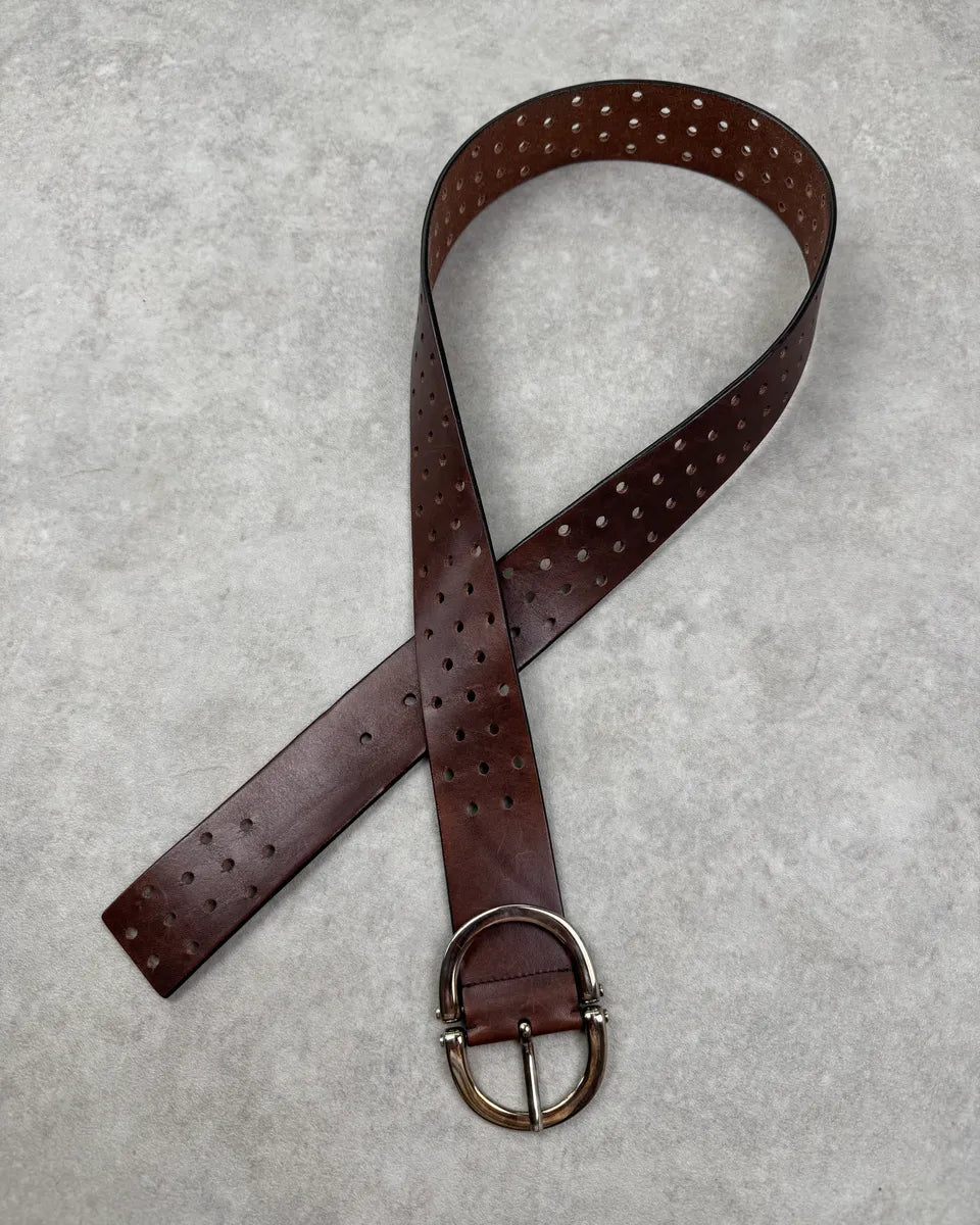 2000s Yves Saint Laurent Brown Leather Perforated Belt aQqMVoI 0