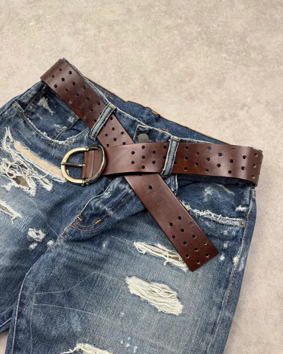 2000s Yves Saint Laurent Brown Leather Perforated Belt aQqMVoI 2
