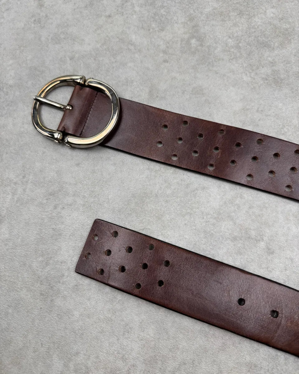 2000s Yves Saint Laurent Brown Leather Perforated Belt aQqMVoI 3