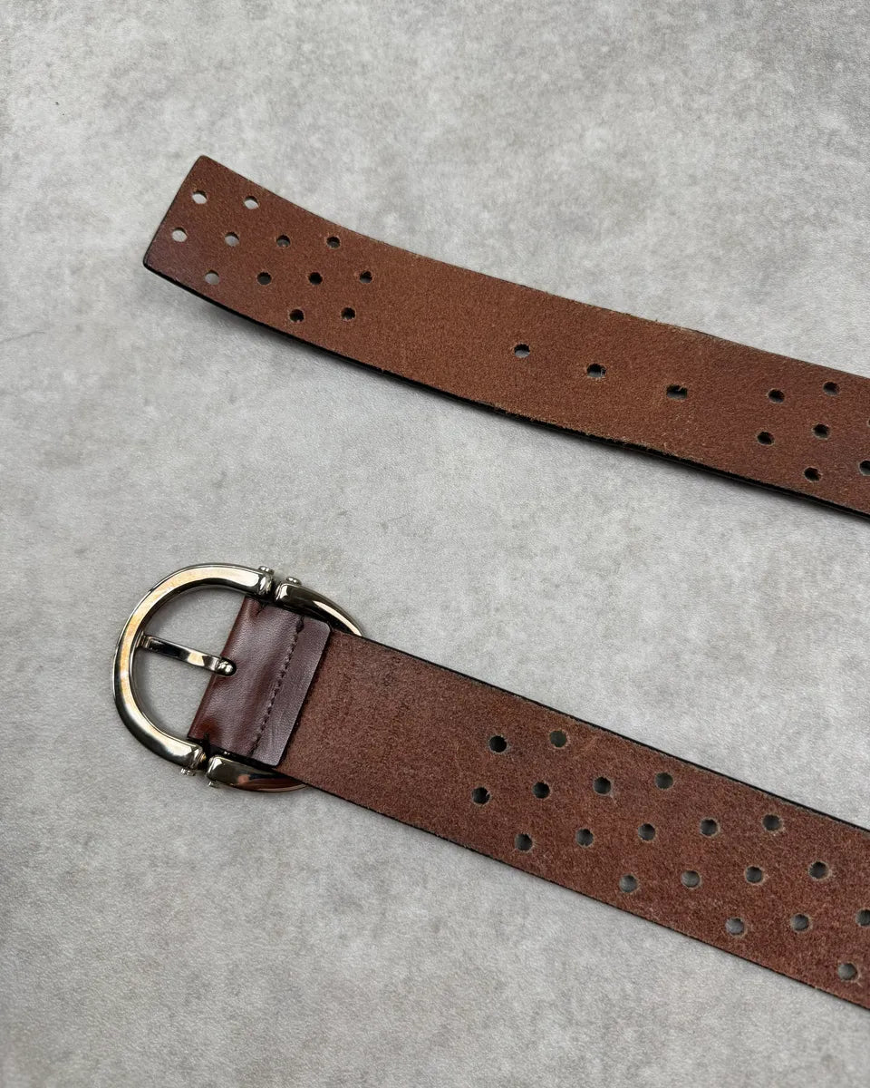 2000s Yves Saint Laurent Brown Leather Perforated Belt aQqMVoI 5