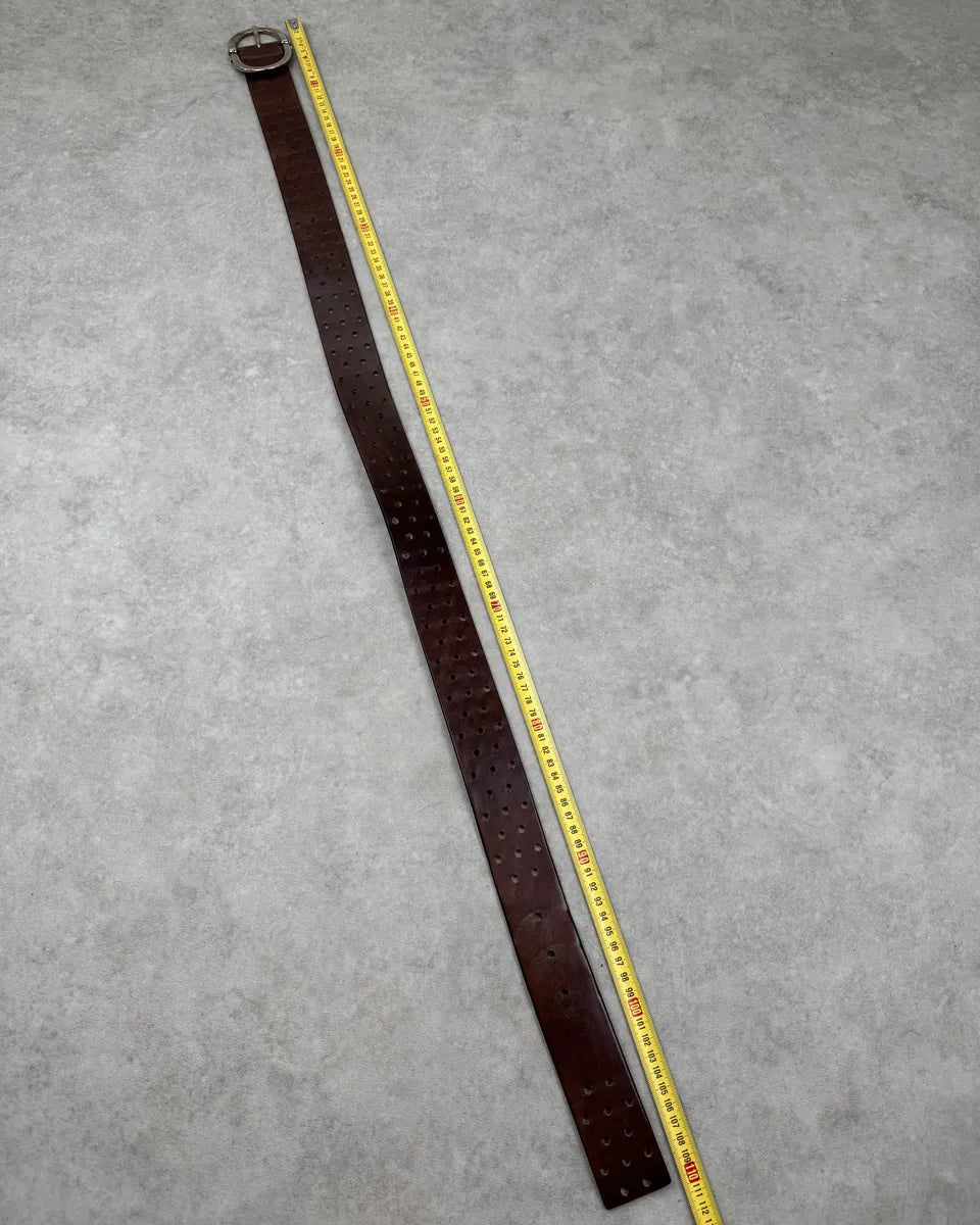 2000s Yves Saint Laurent Brown Leather Perforated Belt aQqMVoI 8
