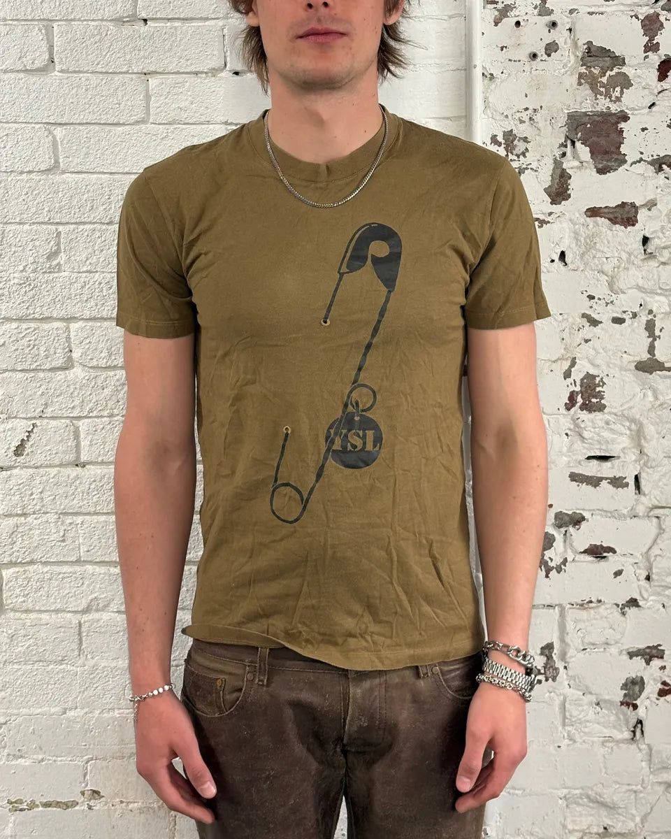 2000s Yves Saint Laurent Brown Safety Pin T-Shirt CROHLpe 1