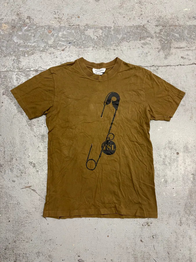 2000s Yves Saint Laurent Brown Safety Pin T-Shirt CROHLpe 0