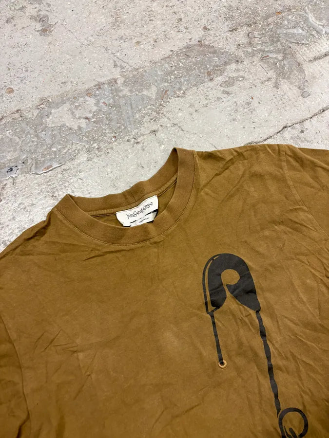 2000s Yves Saint Laurent Brown Safety Pin T-Shirt CROHLpe 4