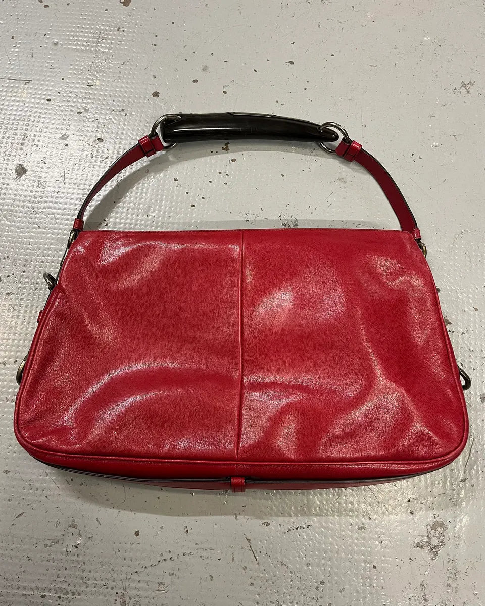 2000s Yves Saint Laurent By Tom Ford Red Leather Mombasa Black Horn Handle Bag HuuvgCH 0