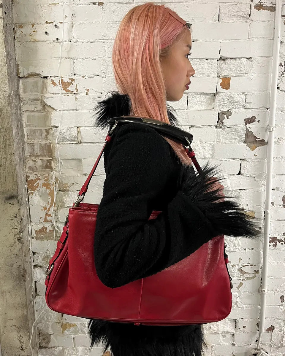 2000s Yves Saint Laurent By Tom Ford Red Leather Mombasa Black Horn Handle Bag HuuvgCH 1