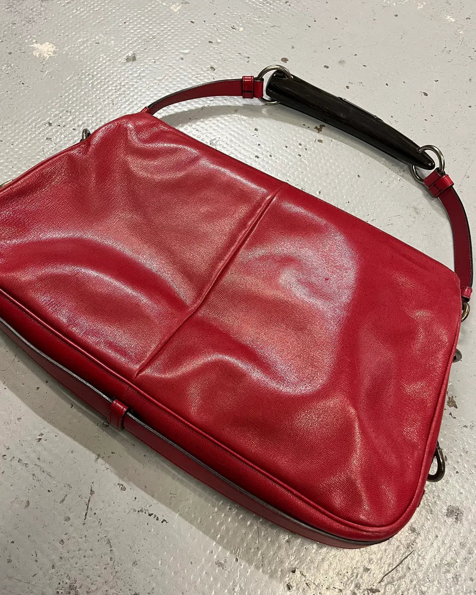 2000s Yves Saint Laurent By Tom Ford Red Leather Mombasa Black Horn Handle Bag HuuvgCH 3