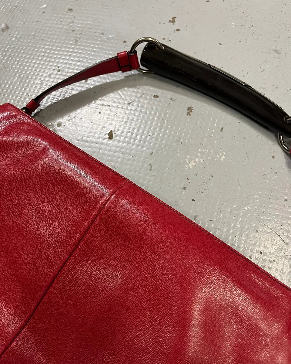 2000s Yves Saint Laurent By Tom Ford Red Leather Mombasa Black Horn Handle Bag HuuvgCH 4