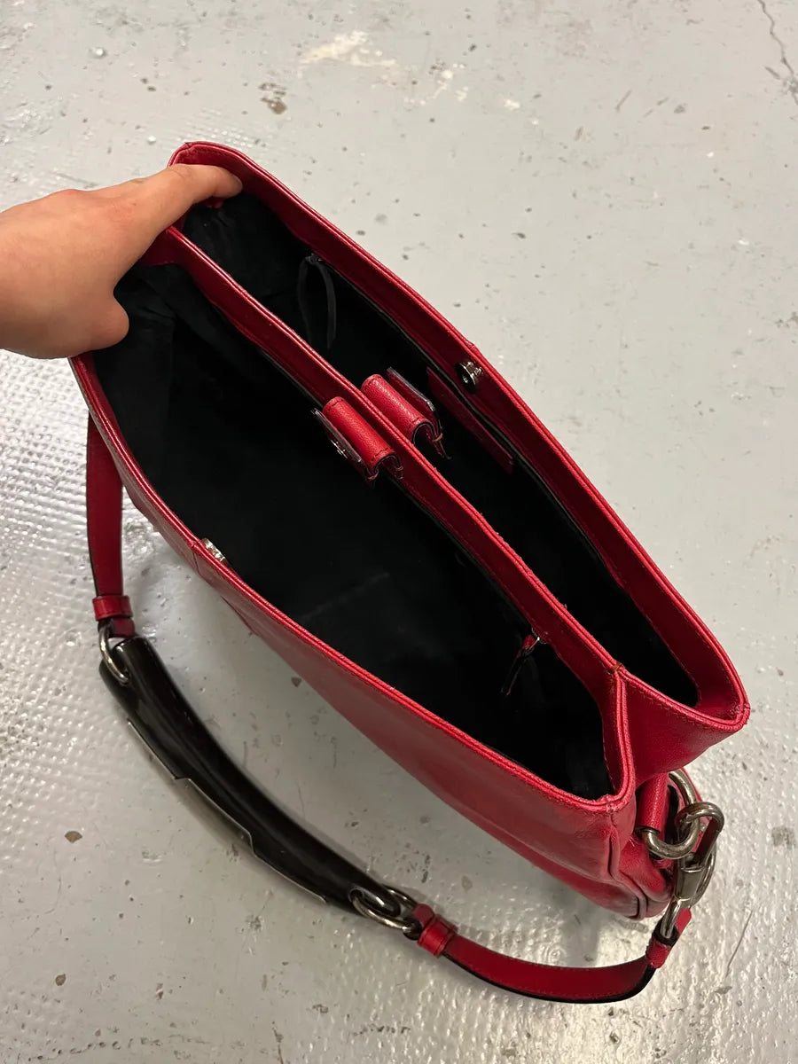 2000s Yves Saint Laurent By Tom Ford Red Leather Mombasa Black Horn Handle Bag HuuvgCH 9