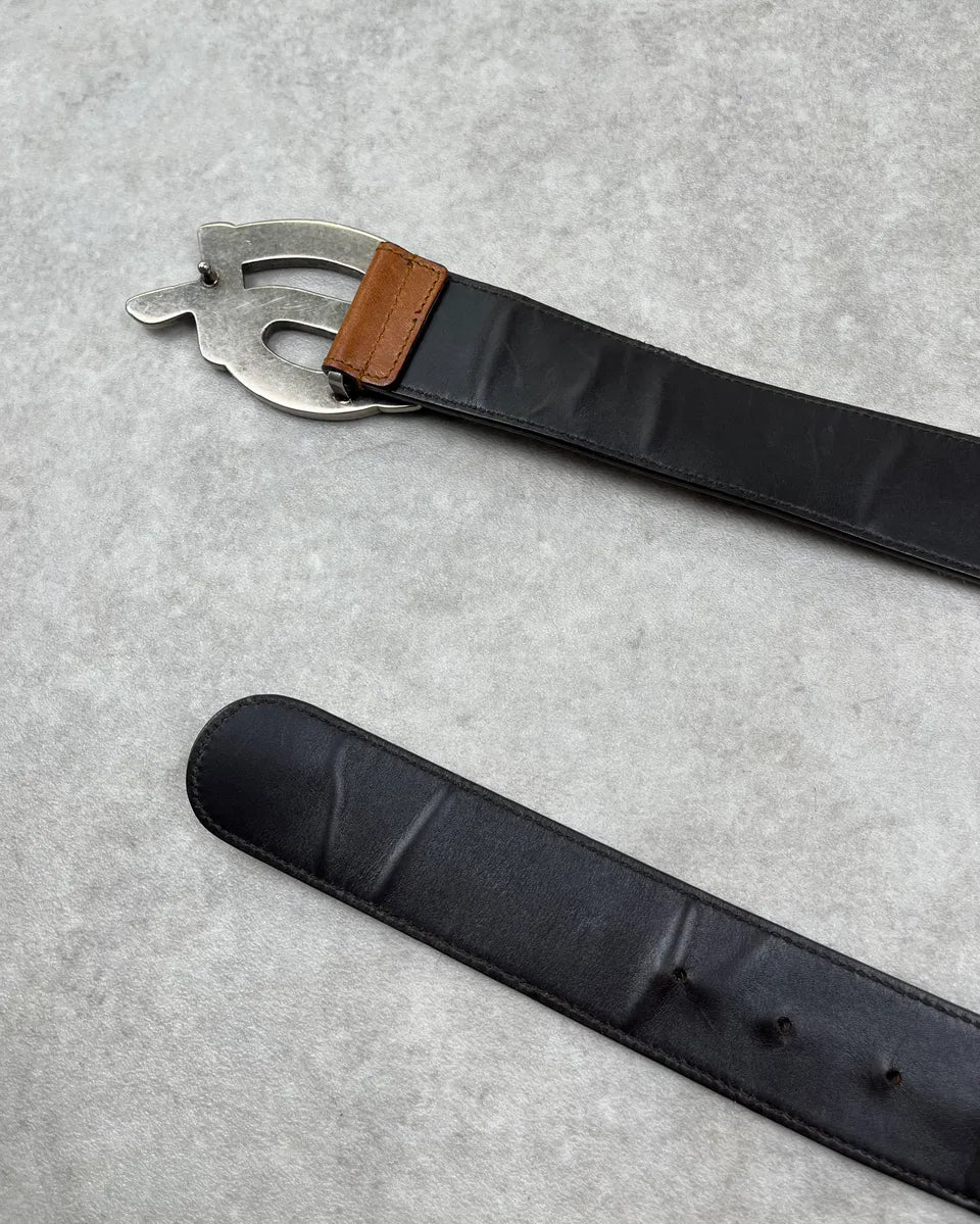 2000s Yves Saint Laurent Camel Brown Leather Logo Buckle Belt iljXwRS 5