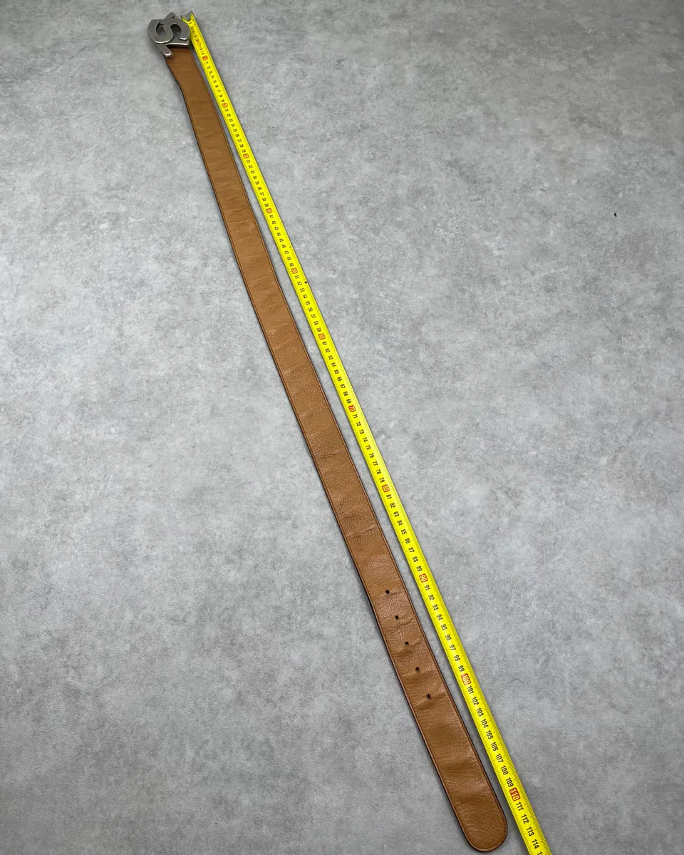 2000s Yves Saint Laurent Camel Brown Leather Logo Buckle Belt iljXwRS 8