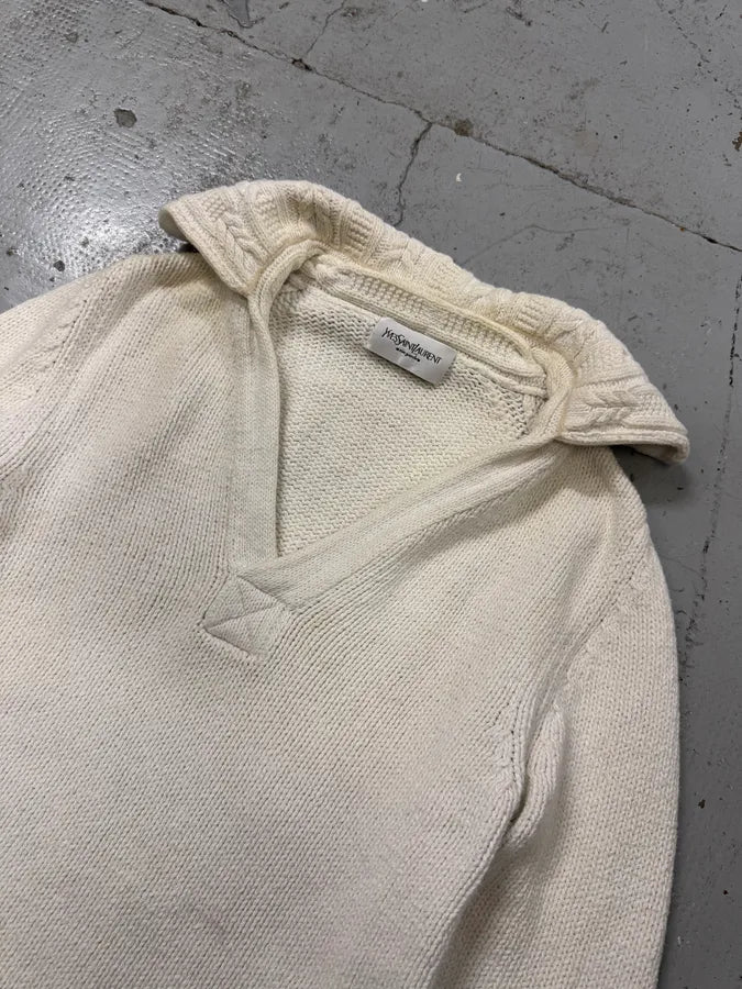 2000s Yves Saint Laurent Class V-Neck White Wool Sweater lEyGhDd 3