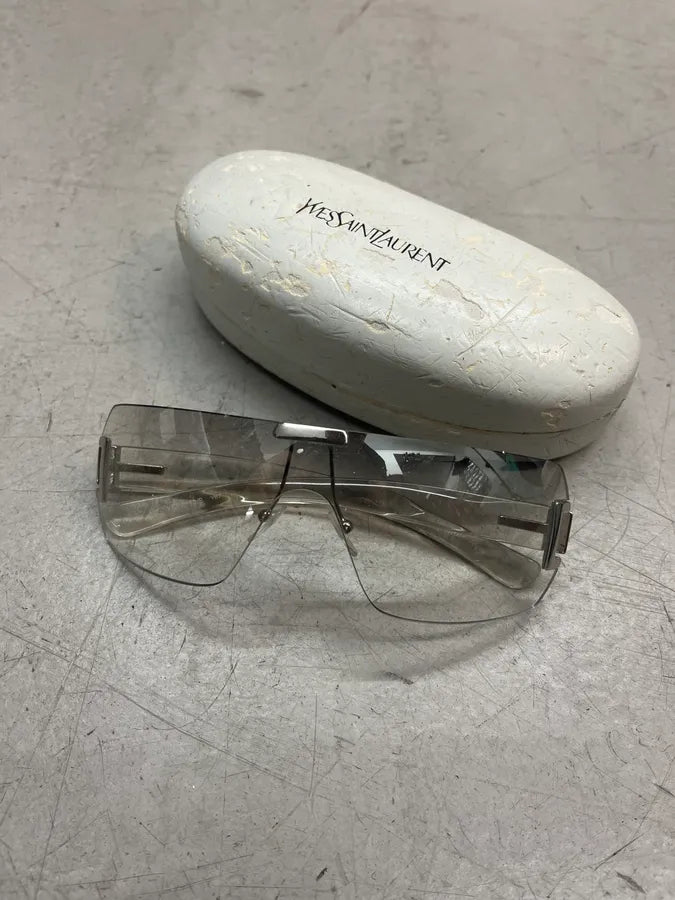 SS2012 Yves Saint Laurent Clear Silver Shield Sunglasses mCpiFfx 0
