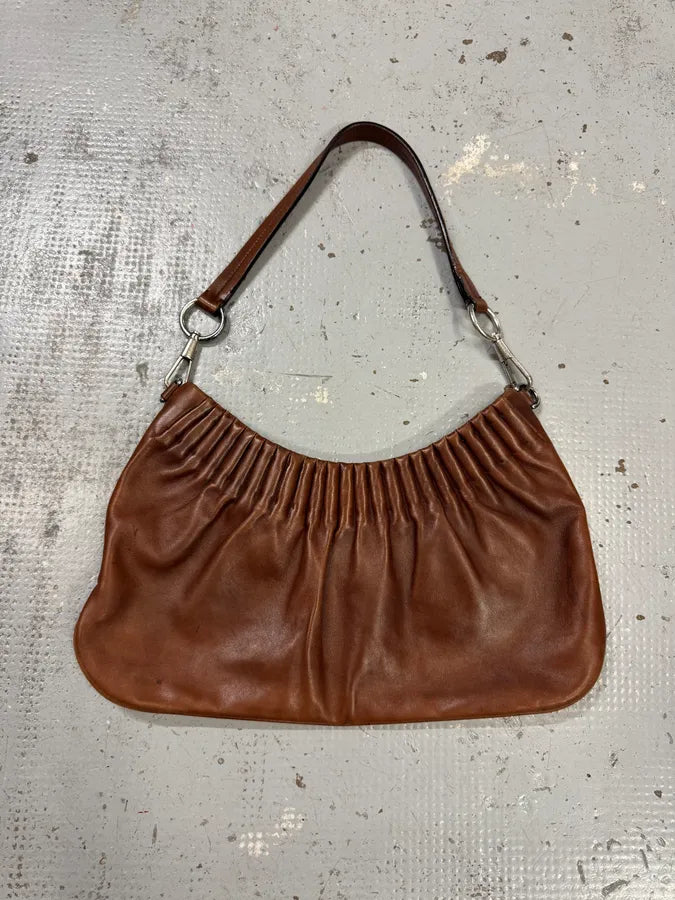 2000s Yves Saint Laurent Cognac Leather Ruched Handle Bag JTafKkz 0