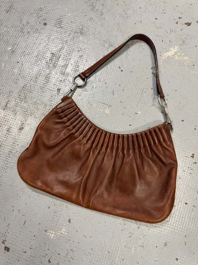 2000s Yves Saint Laurent Cognac Leather Ruched Handle Bag JTafKkz 2