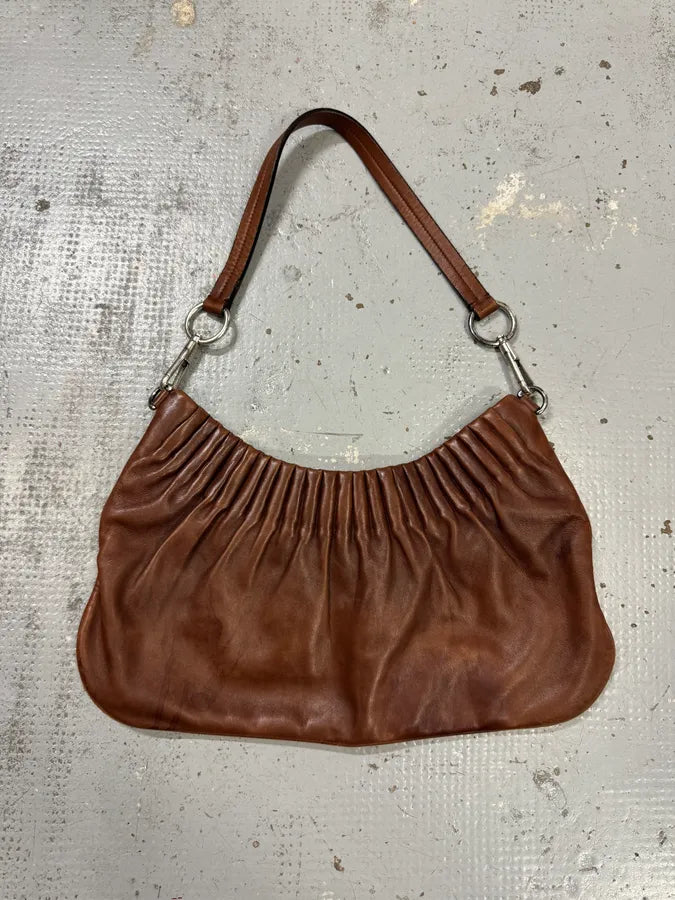 2000s Yves Saint Laurent Cognac Leather Ruched Handle Bag JTafKkz 5