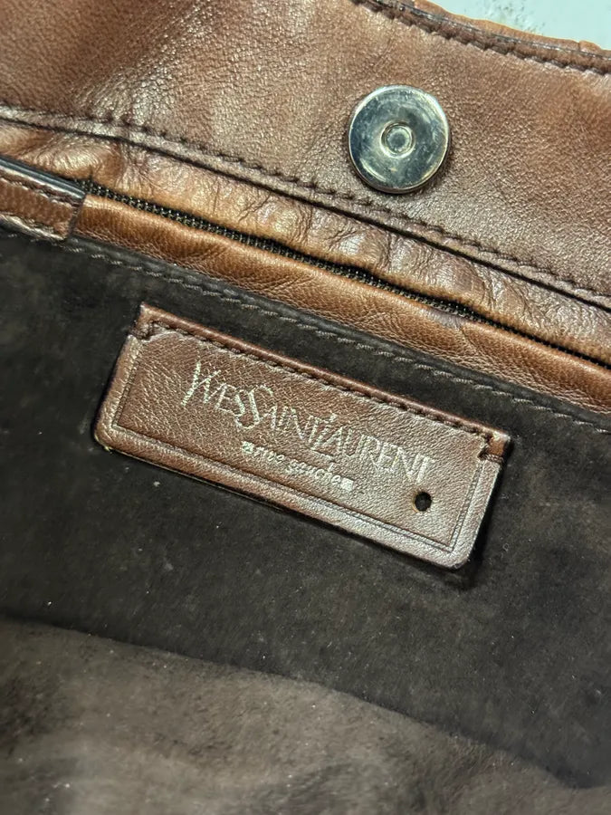 2000s Yves Saint Laurent Cognac Leather Ruched Handle Bag JTafKkz 6