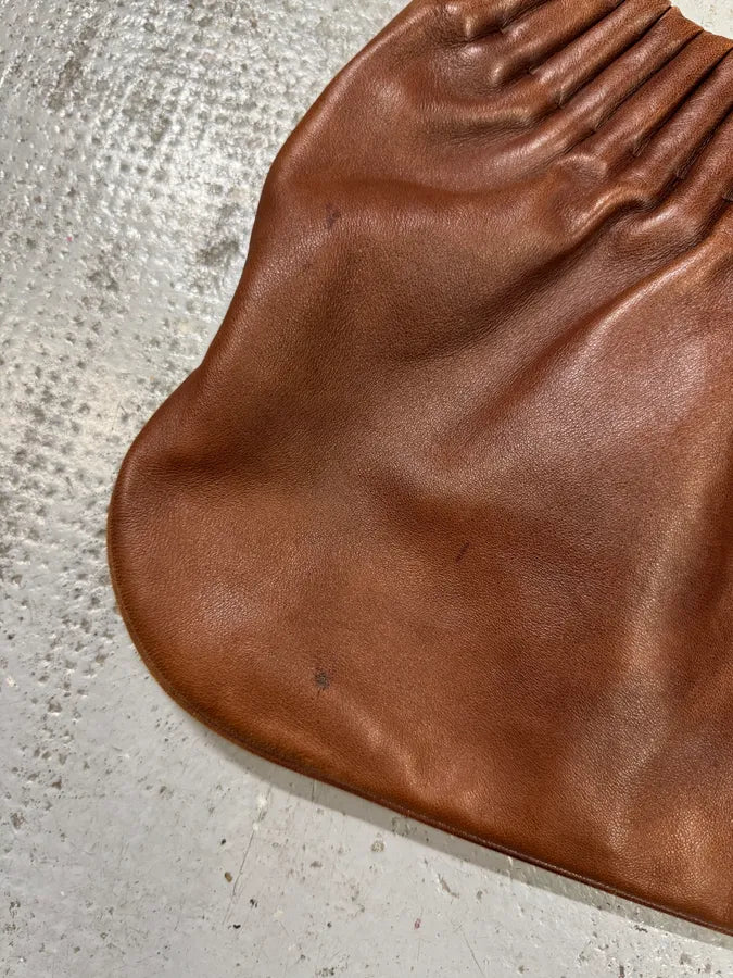 2000s Yves Saint Laurent Cognac Leather Ruched Handle Bag JTafKkz 8